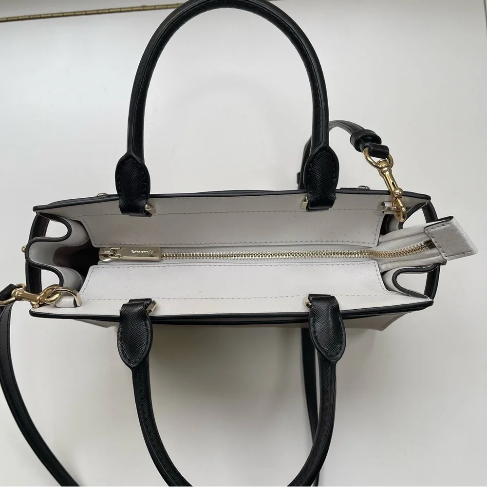 Kate Spade Staci Medium Satchel Crossbody Saffiano Leather Tan White Black
